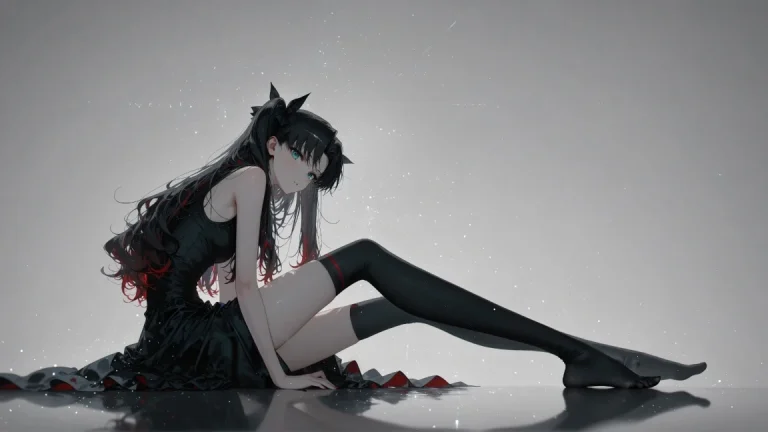 Fate 远坂凛黑裙黑丝简约高级人像 4K 电脑壁纸