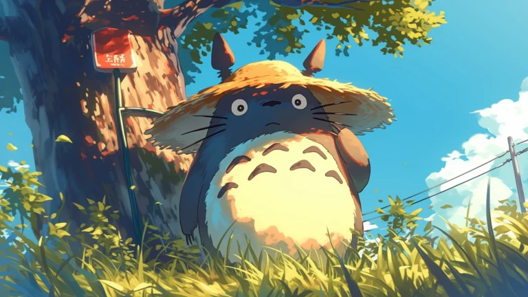夏日草丛草帽龙猫车站唯美动漫壁纸