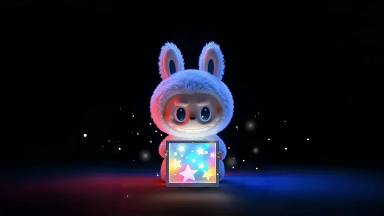 Labubu兔耳毛绒玩偶捧着星光灯梦幻3D卡通