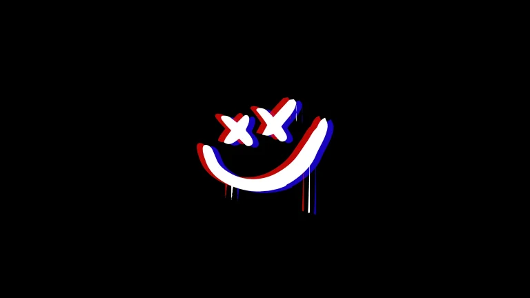 纯黑底红蓝错位 XX 眼涂鸦笑脸 4K 电脑壁纸