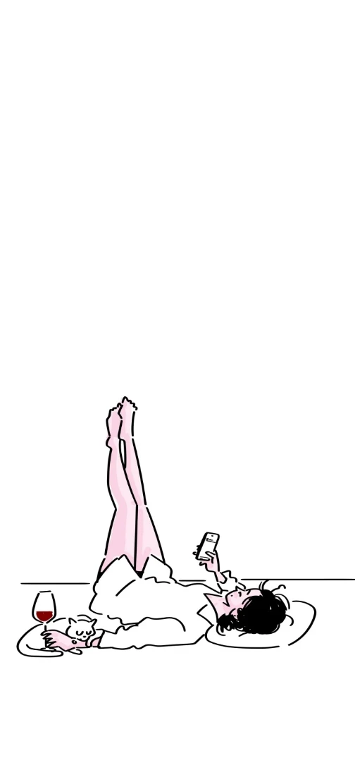 纯白背景躺卧少女休闲手绘手机壁纸