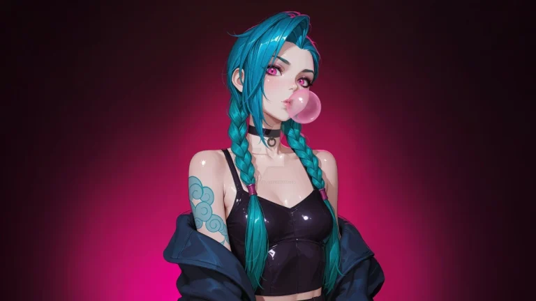 赛博街头风黑皮吊带颈环金克丝半身精致插画电脑高清 4K 电脑壁纸