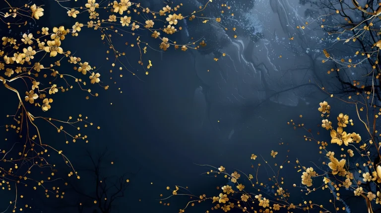 藏青底鎏金梅花枝中式轻奢留白风景 4K 电脑壁纸