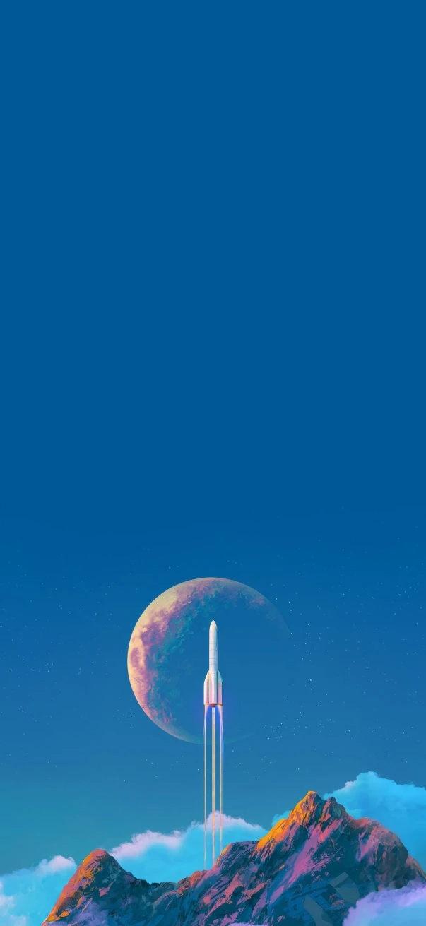 山峰云海火箭升空彩月梦幻治愈 4K 手机竖版插画壁纸