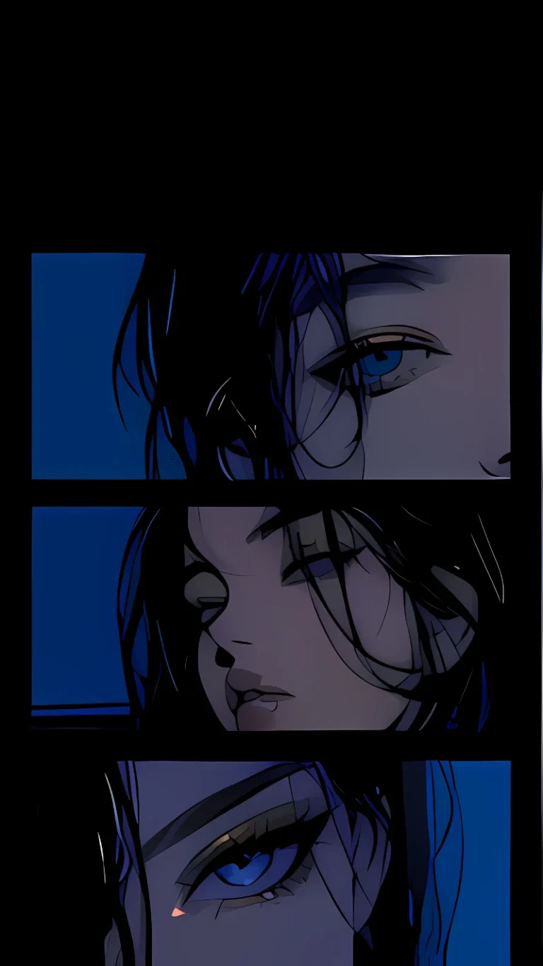 三段分镜蓝瞳冷感少女暗黑漫画风插画