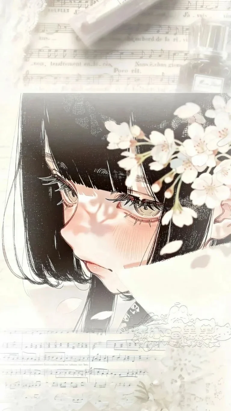 飘落樱花黑齐刘海少女细腻笔触复古文艺动漫