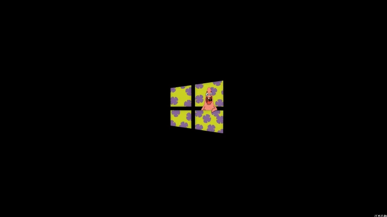 Windows 图标派大星趣味黑底 4K 电脑壁纸