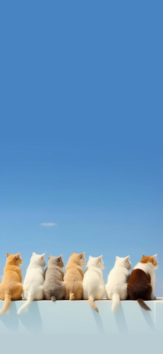 一排猫咪背影蓝天治愈高清手机壁纸