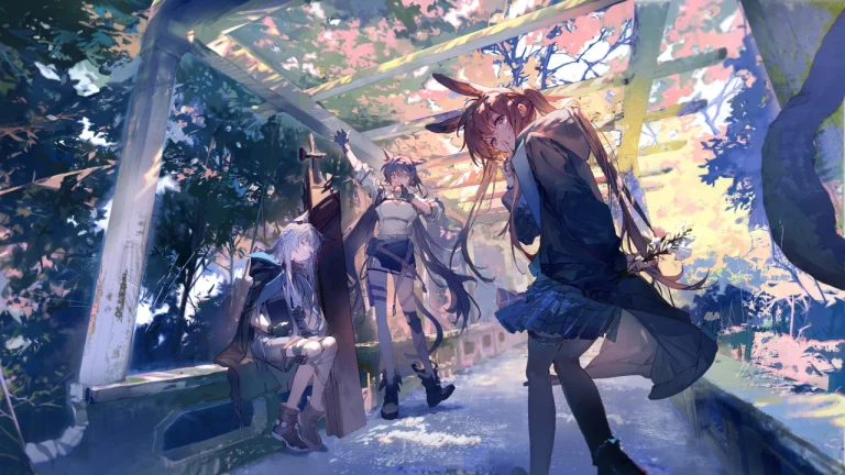 回廊林间兔耳少女唯美日系二次元插画明日方舟4K电脑壁纸