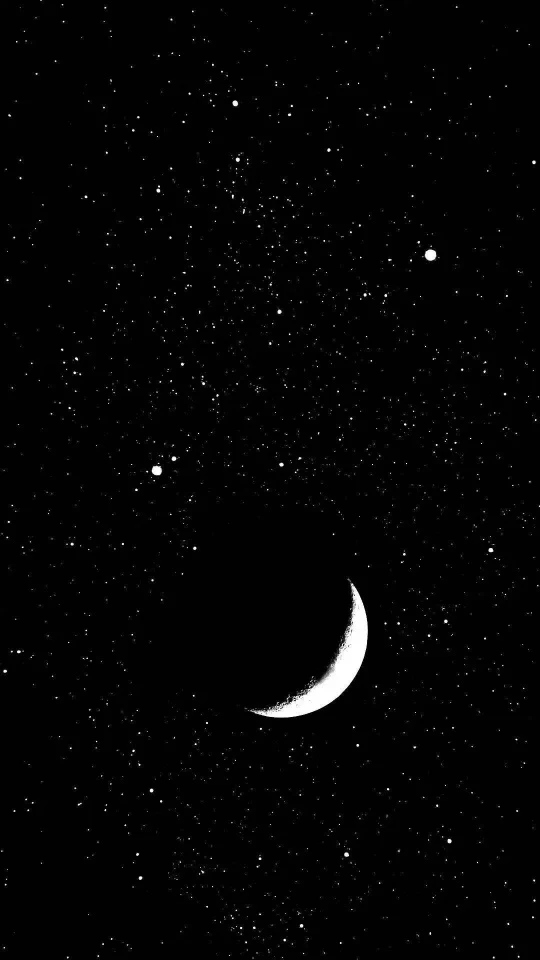 纯黑夜空细碎繁星弯月极简黑白 4K 手机星空壁纸