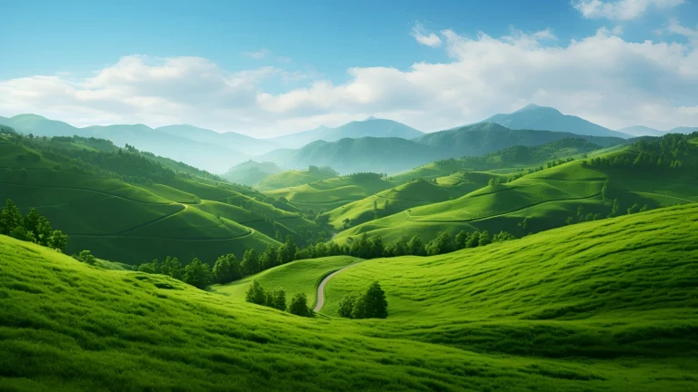 治愈层叠青山翠绿草原自然风光 4K 电脑壁纸