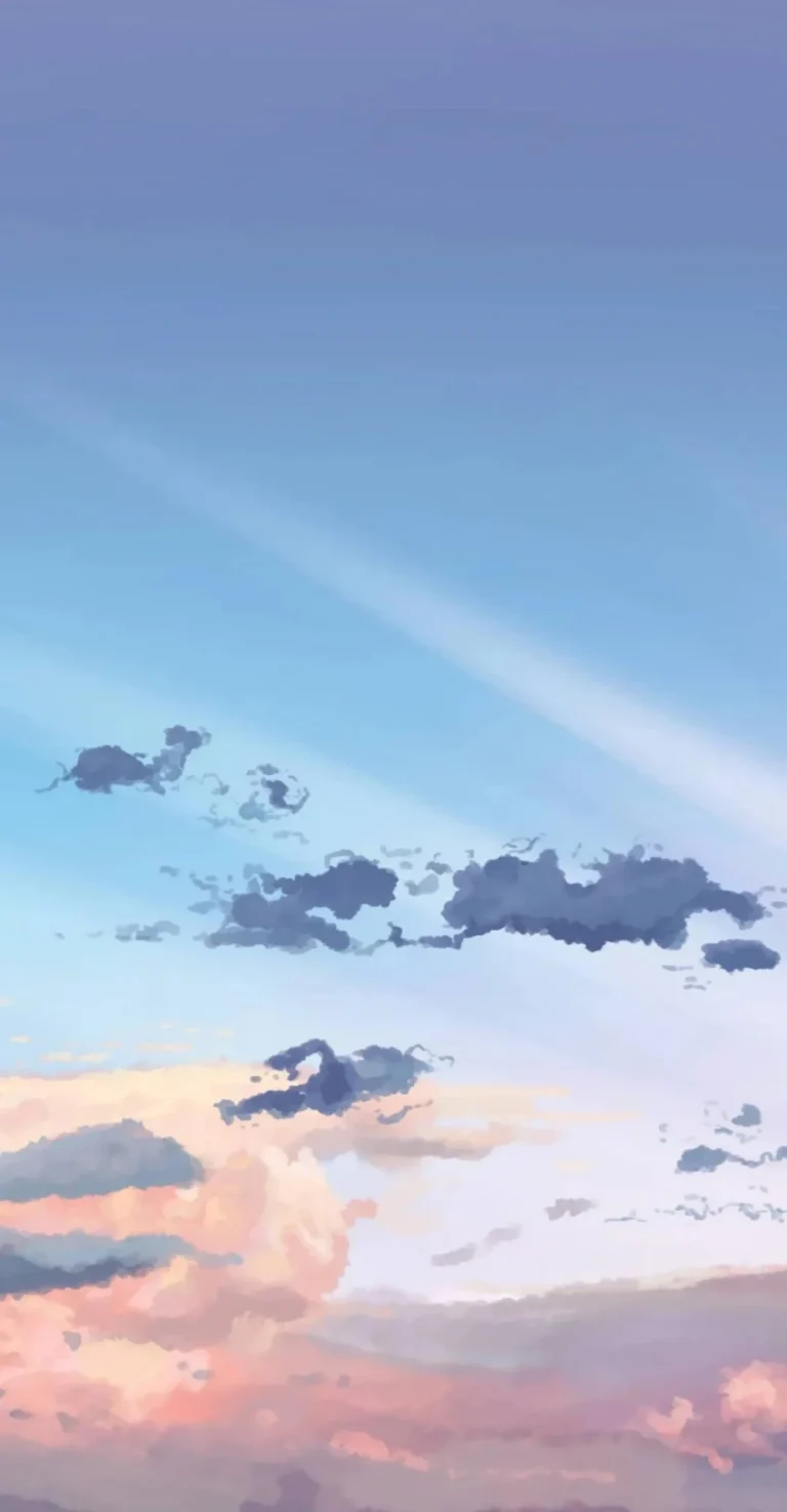 渐变粉蓝云层光束治愈动漫天空竖版 4K 风景壁纸