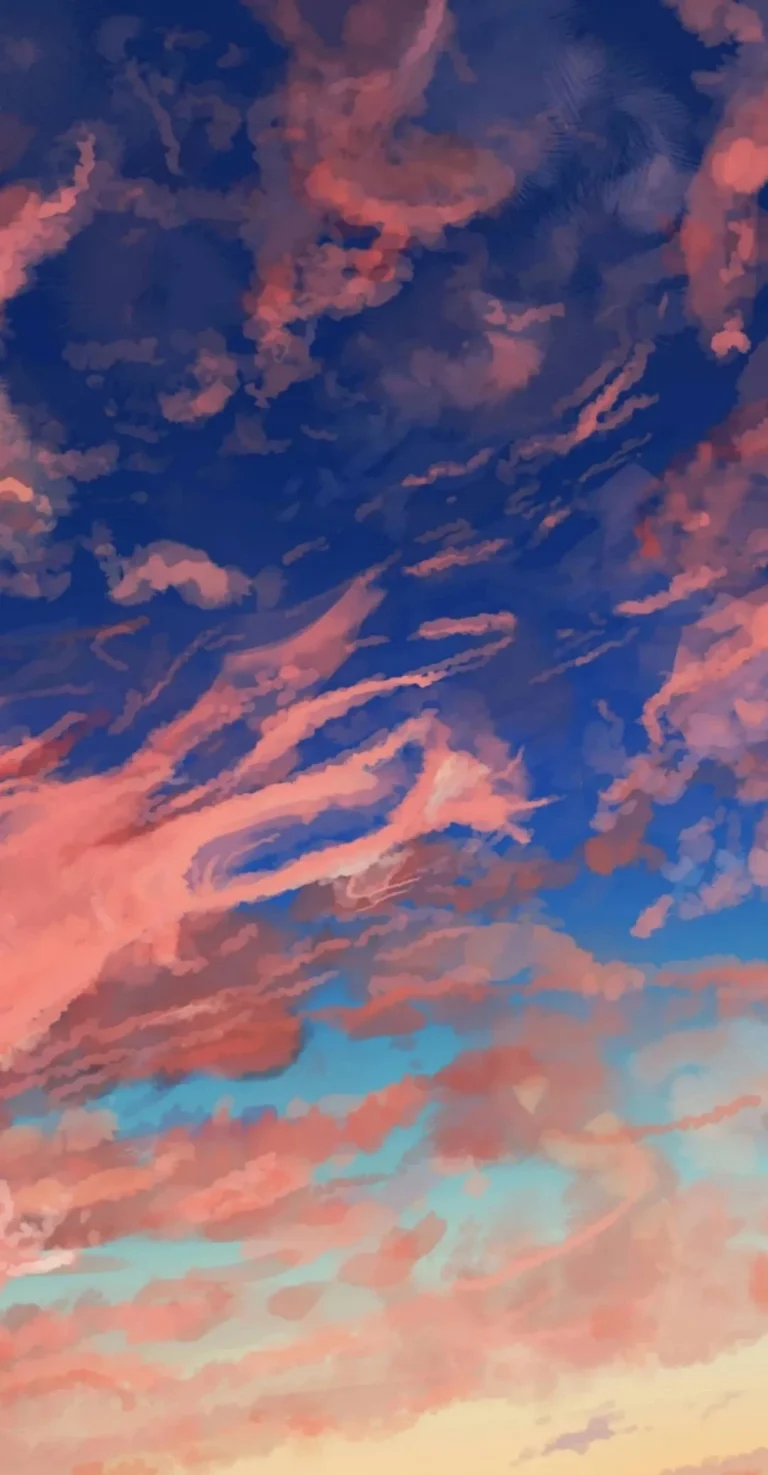 深蓝天空粉橙流云黄昏治愈二次元竖版 4K 风景壁纸