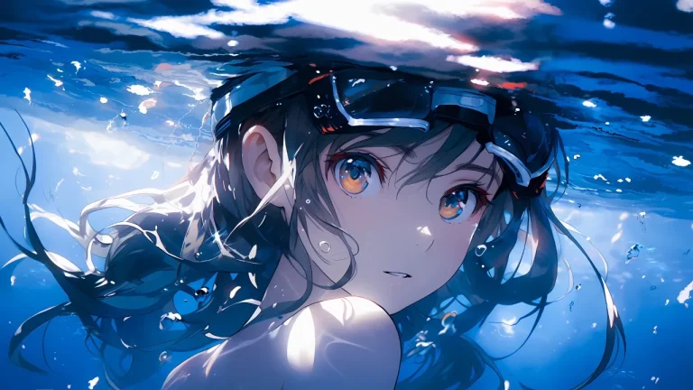 水下少女澄澈蓝海波光动漫人物4K电脑壁纸