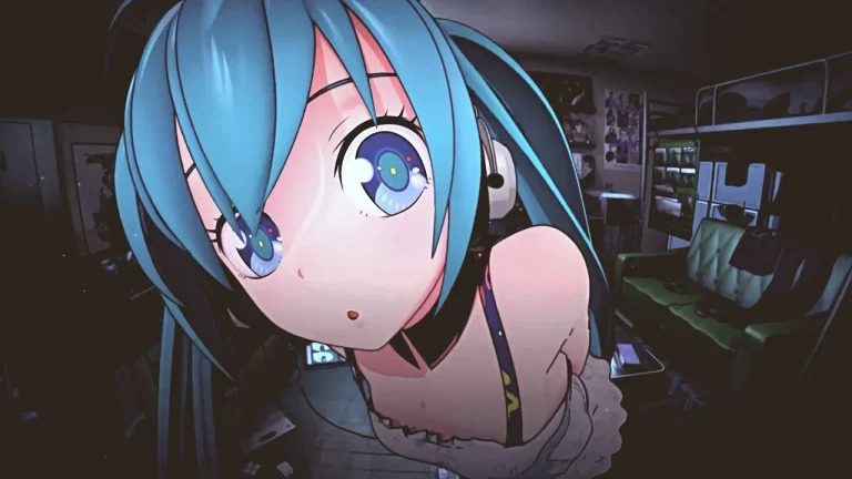 蓝发初音未来俏皮俯视角二次元人物插画4K电脑壁纸