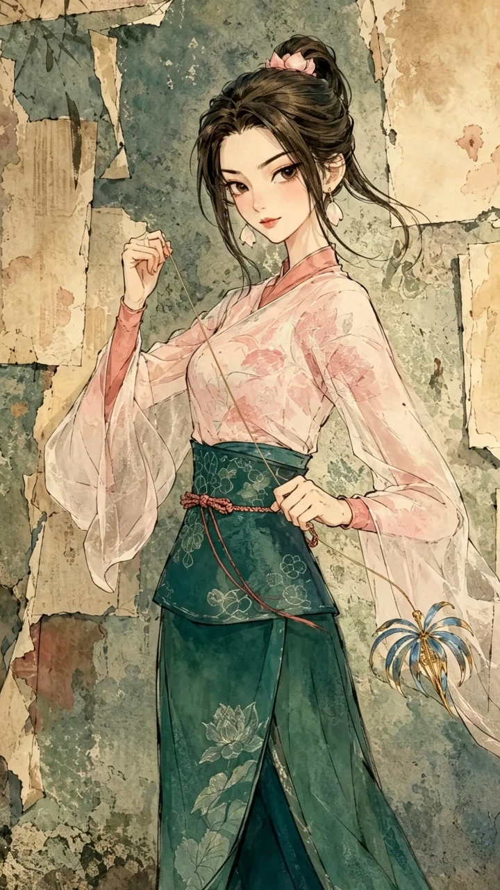 八仙何仙姑温婉古装女子国风手绘原画
