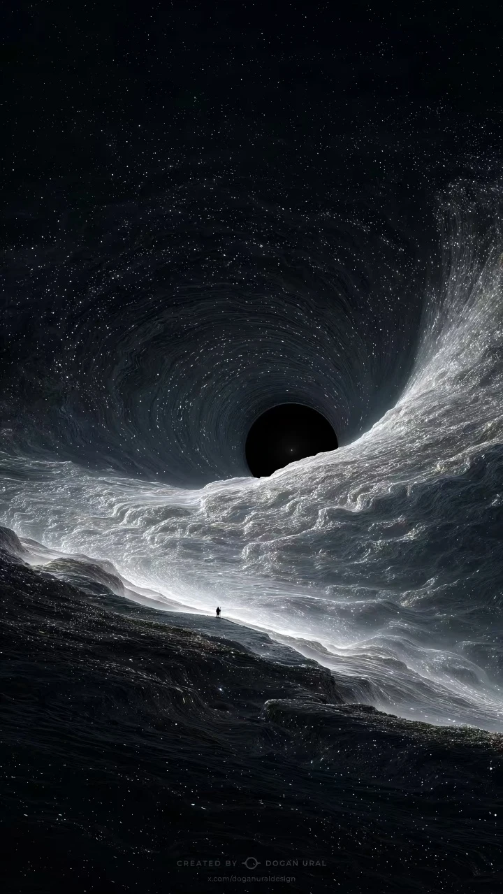 星空漩涡黑洞巨浪悬崖孤独旅人史诗科幻意境