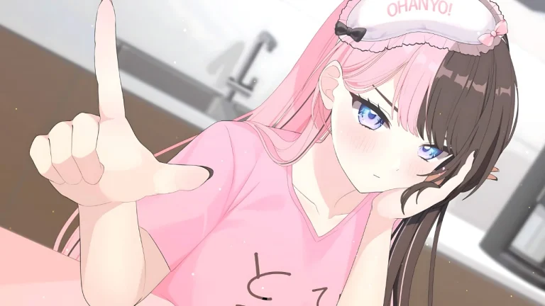 粉棕双色发眼罩可爱二次元少女