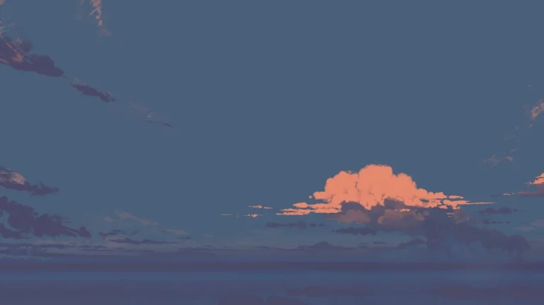 暮色海面橘红云层治愈动漫天空风景