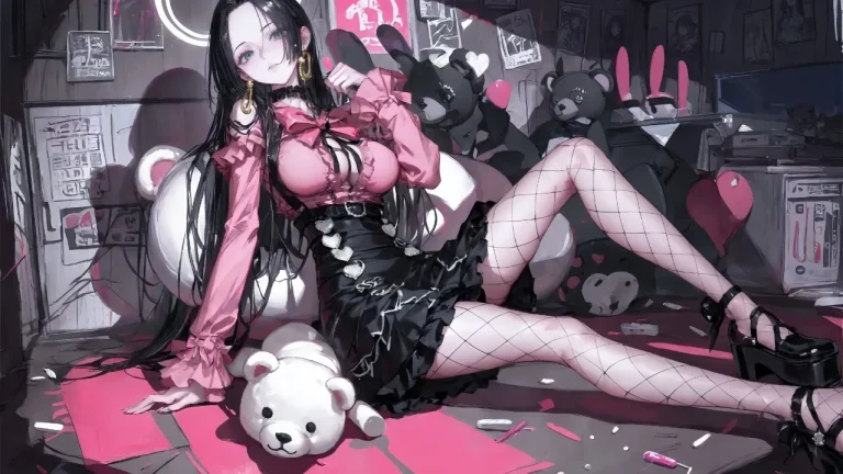 甜酷少女玩偶房间个性二次元插画4K电脑壁纸