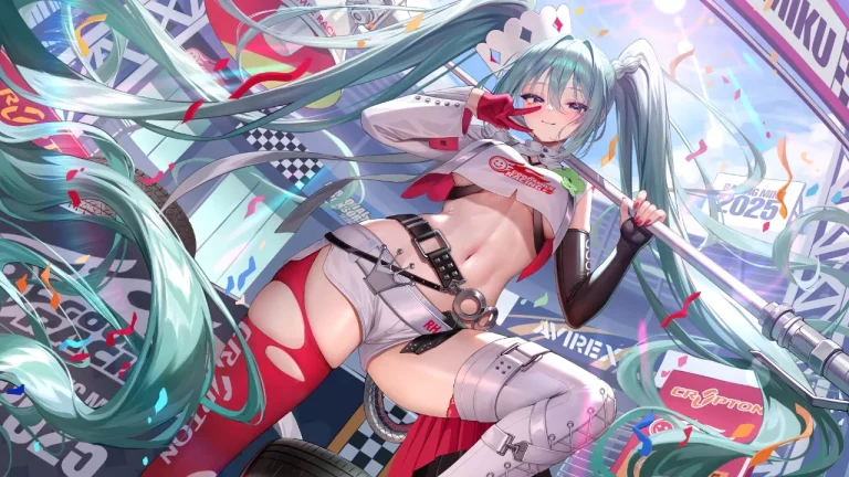 赛车初音活力赛场缤纷二次元人物插画4K电脑壁纸