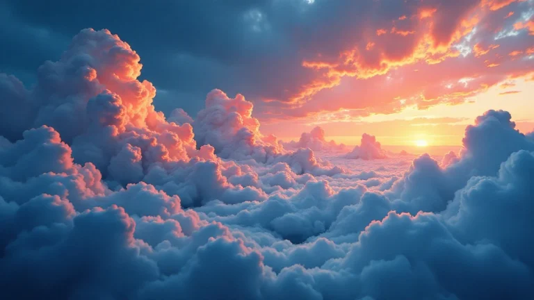 高空绵密云海橘红落日晚霞治愈风景