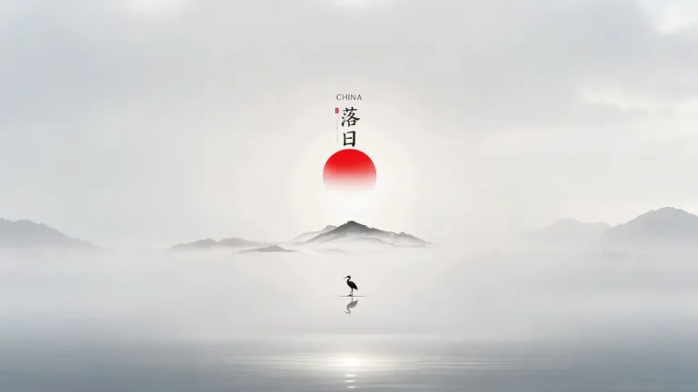 新中式水墨落日山水孤鹤禅意国风