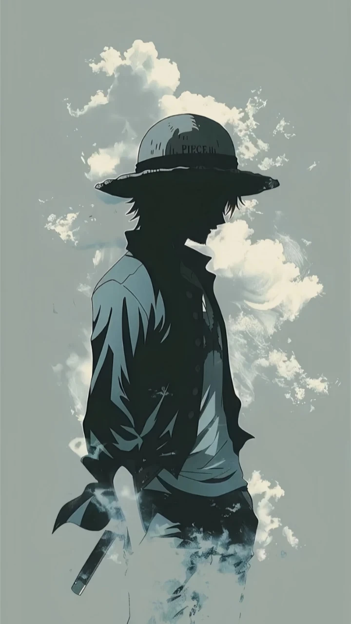 海贼王路飞云雾剪影高级简约动漫人物插画