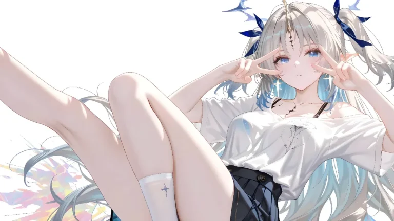 银蓝双马尾精灵少女比耶简约二次元