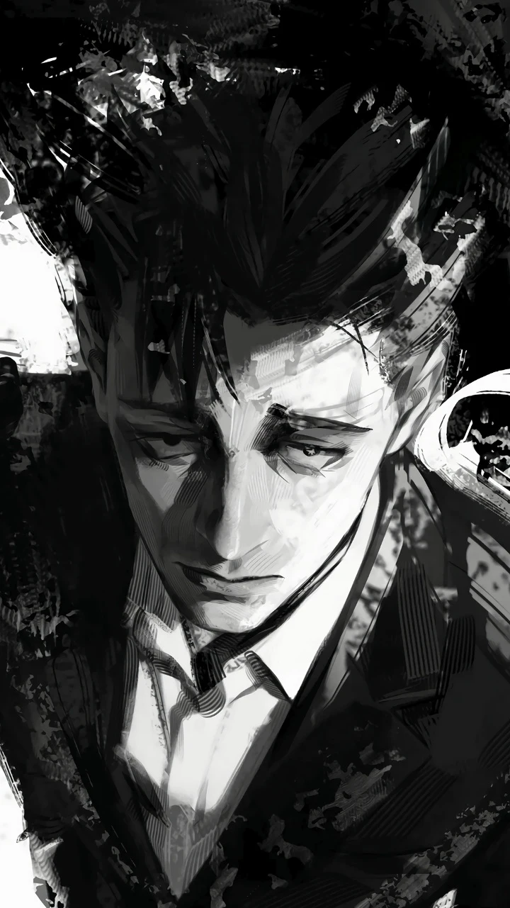 黑白西装忧郁成熟男性手绘插画