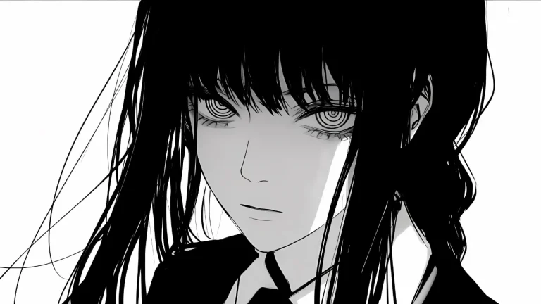 极简黑白漫画风麻花辫少女清冷氛围感人物原画