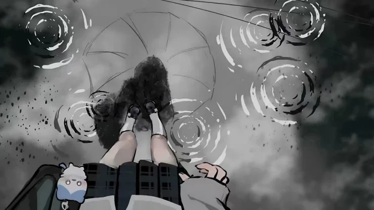 雨天JK少女第一视角水波纹黑白动漫插画