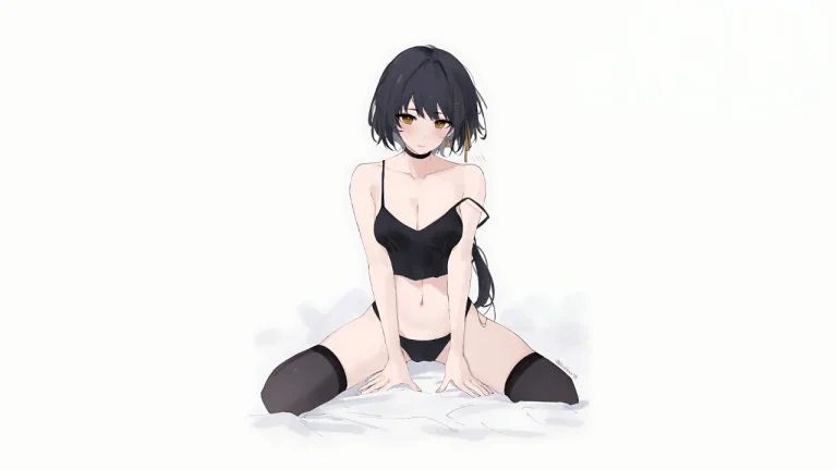 简约白底短发少女清冷二次元人物绘画4K电脑壁纸