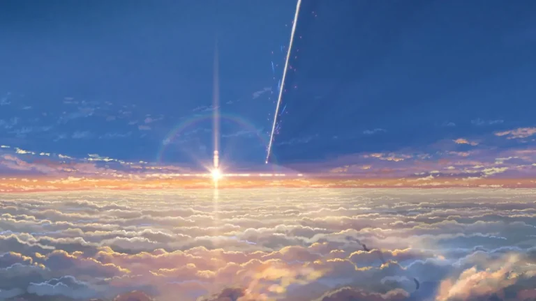 云海之上落日流星划过天际绚烂4K电脑壁纸