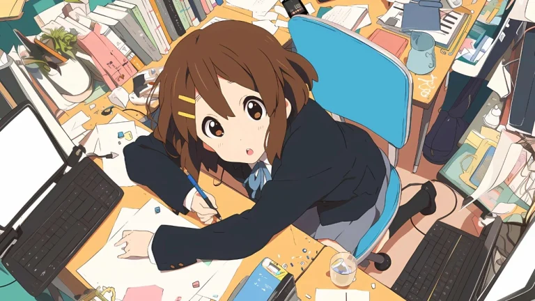 轻音少女平泽唯校服书桌俯视角萌系