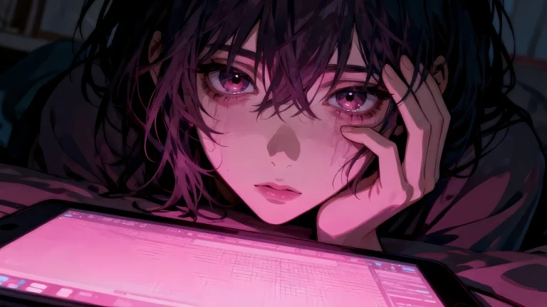粉紫暗调伤感泪眼二次元女生