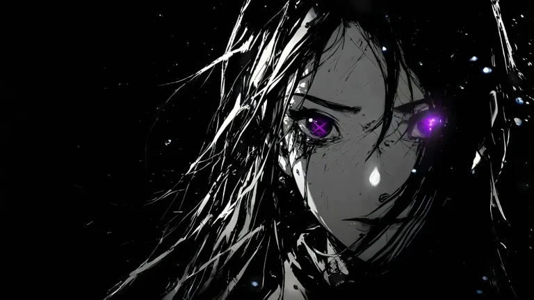 黑白暗调紫瞳少女破碎感酷飒二次元