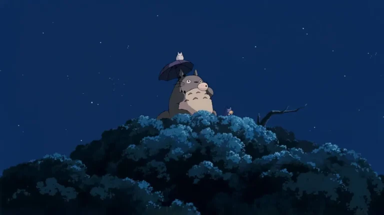 星空夜幕大树上龙猫安静治愈动漫场景4K电脑壁纸