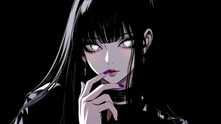 黑调冷艳长刘海酷感二次元少女插画4K电脑壁纸