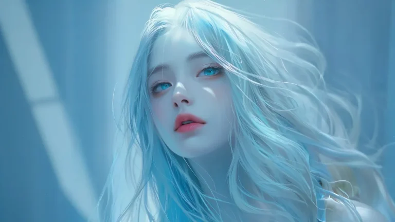 冰蓝白发少女清冷治愈人物插画4K电脑壁纸