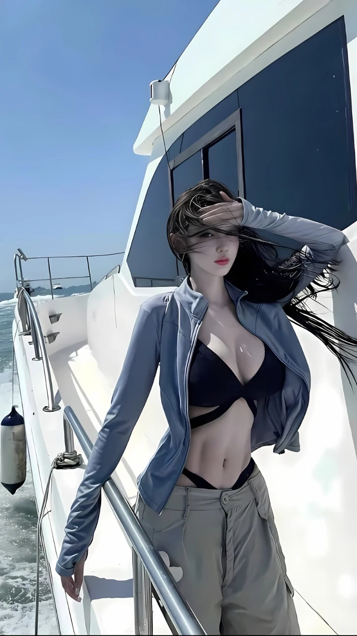 游艇海边清爽酷感女生户外氛围感人像写真