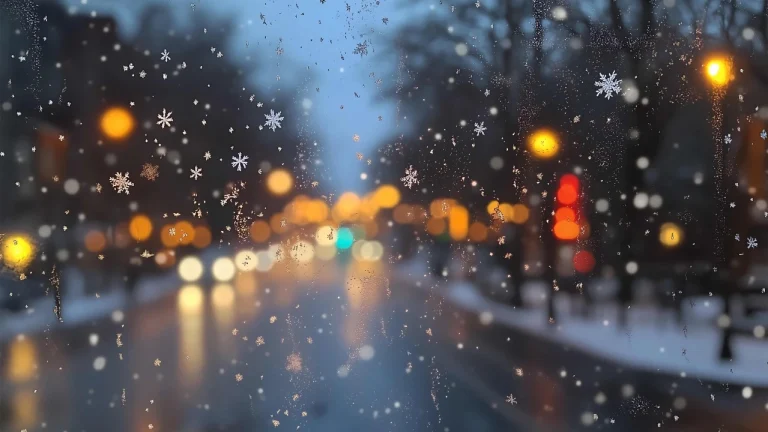 玻璃窗雪花夜景街道暖光光斑冬日氛围感