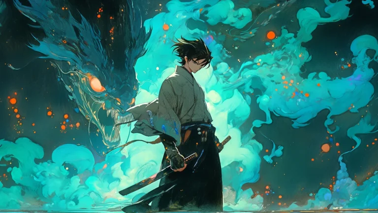 青雾苍龙武士少年国风玄幻插画