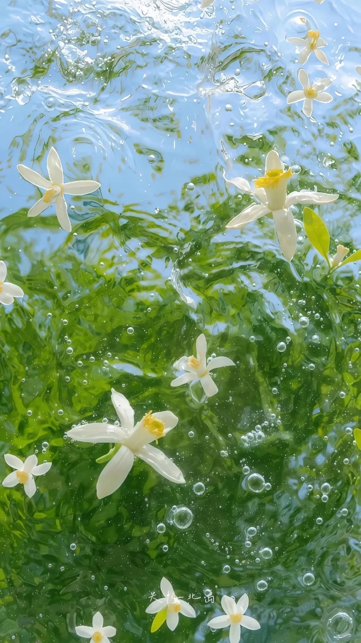 清透水波白花清新治愈夏日氛围感风景