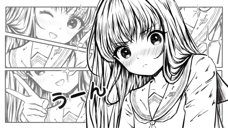 黑白网点漫画风腼腆长发水手服少女分镜绘画