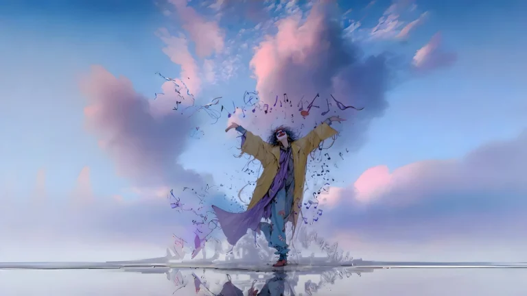 浅空镜面水彩风粉云音符小丑治愈意境