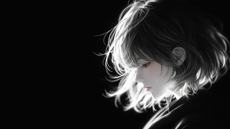 黑白光影短发少女暗调氛围感人物插画4K电脑壁纸