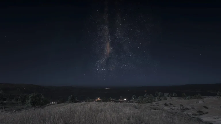 旷野小镇璀璨银河静谧暗夜星空自然风光
