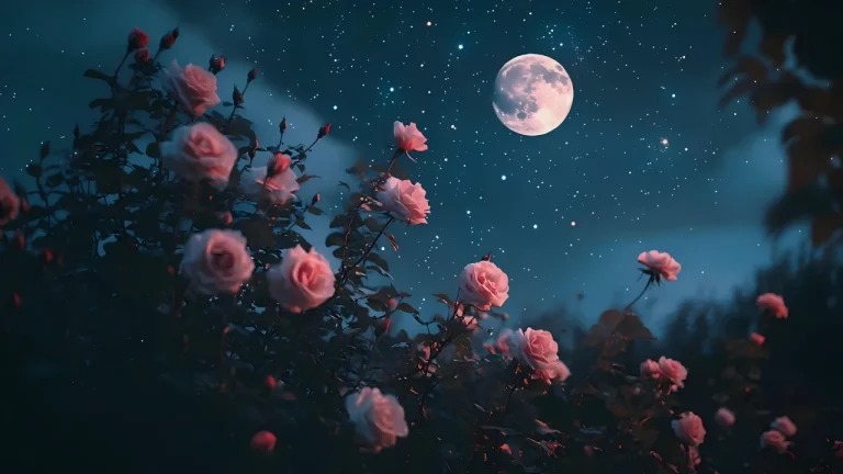 月夜粉玫瑰星空治愈唯美夜景