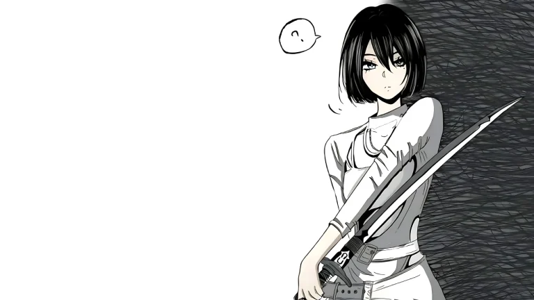 留白质感少女佩剑疑惑趣味漫画画面